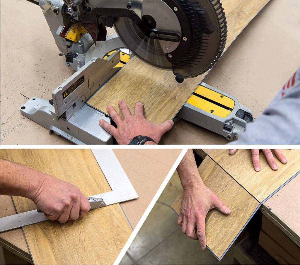 циркуляр и макетен нож за рязане на винилова настилка